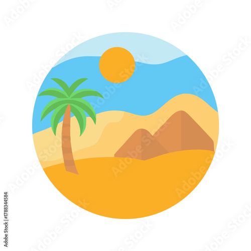 Flat vector art of desert oasis with palm tree