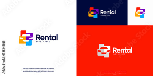 marketing logo with an abstract vehicle concept, negative space style, vehicle rental, graphic design template.