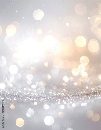 Sparkling bokeh background with silver wave, bright lights and soft focus