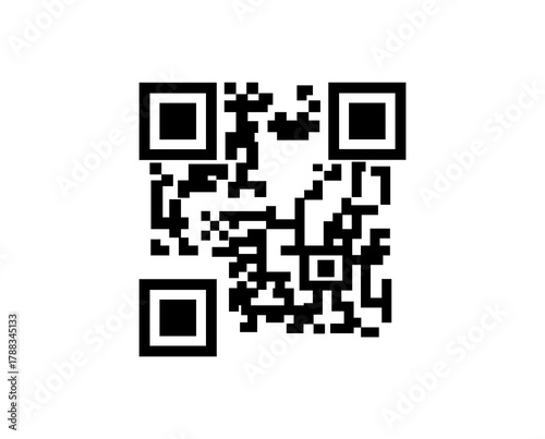 Black and white QR code design on white background