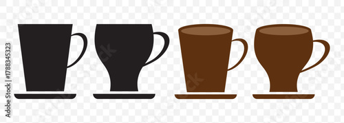 Coffee cup icon. Set of vector cups with coffee. Coffee cup logo.