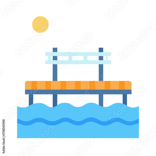 Flat vector illustration of pier over water at night