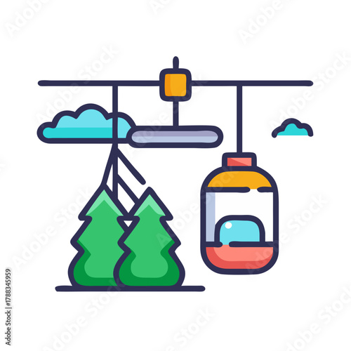 Flat design illustration of winter ski resort scene