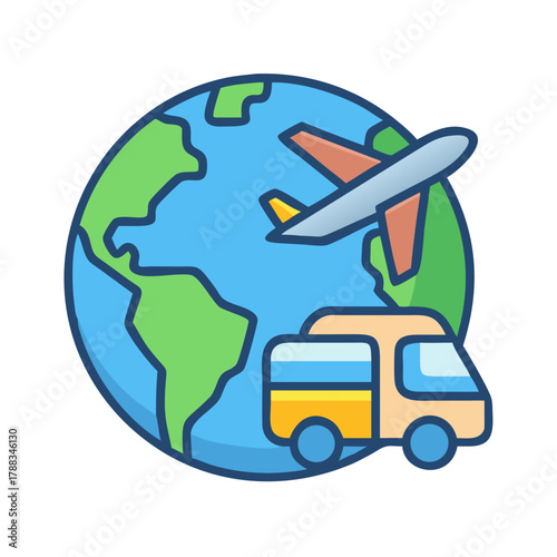 Global travel and transport icons concept for holiday vacation