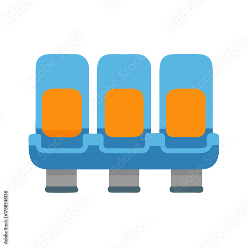 Three-seater waiting area seats with blue and orange accents
