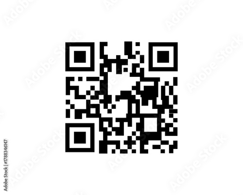 Black and white QR code design on white background