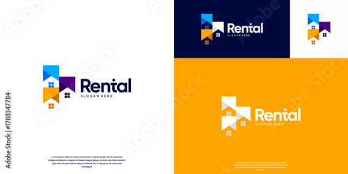 logo for residential rental services, apartments, agreements, smart property business, digital base, vector graphic illustration.