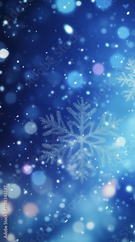 Snowflakes Gently Falling in a Winter Night Sky With Glowing Lights and a Dre...