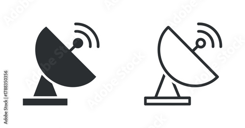 Satellite dish vector graphic with and without fill radio signal transmission antenna equipment for communications and broadcasting system