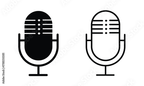 Microphone vector icon set. Pod cast or microphone silhouette. Microphones audio podcast vector icons. Vector illustration.