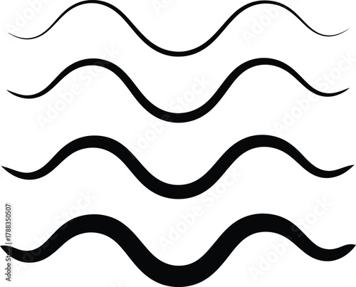 Set of Curvy Waves Line Vector Element for Decoration Graphic Design Isolated on Transparent Background Undersea Ocean River Water Sea Flow