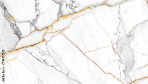 White marble with gold and grey veins. Sophisticated, elegant natural stone
