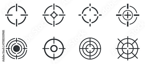 Set of various crosshairs aim target pointer symbol for shooter or navigation with clean composition and high quality vector graphic