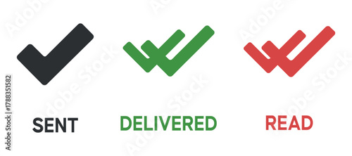 Message status icons sent delivered and read vector illustration design for user interface with check marks in different colors