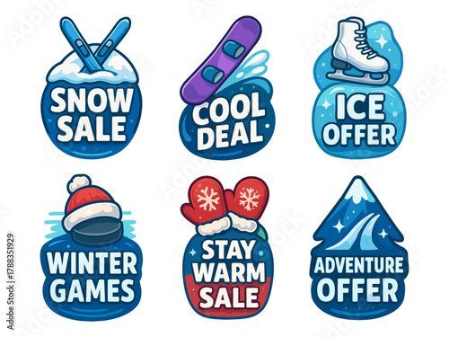 Winter sport sale badges, snow and ice offers