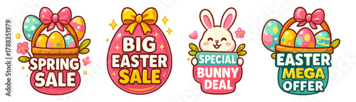 Easter mega sale badges, spring shopping offers