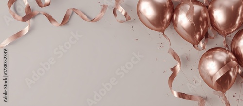 Festive Celebration With Rose Gold Balloons and Ribbons on a Light Surface
