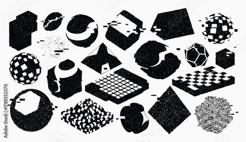 Geometric Form Texture Pack – Abstract Spheres, Cubes, Pyramids & Polyhedral Shapes in High-Contrast Black and White