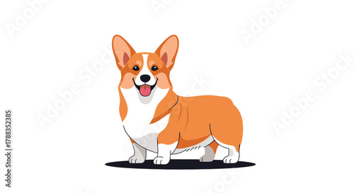 A cheerful and friendly cartoon corgi dog with an orange and white coat, standing and smiling happily, isolated on a clean white background.