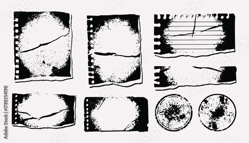 Grunge Film Frame Texture Pack – Scratched Slides, Dusty Sprockets & Distressed Analog Borders in Black and White