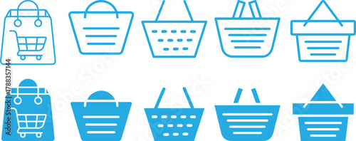 shopping basket icons  vector cart, grocery basket shopping bag icon