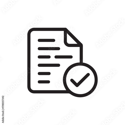 document checkmark icon on paper document with folded corner verification