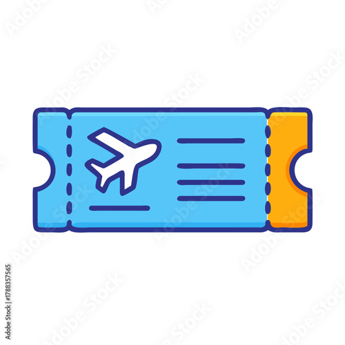 Blue and Yellow Cartoon Airline Ticket Illustration on Black