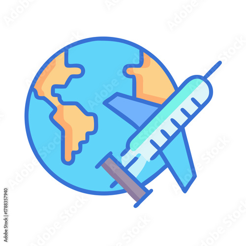 Global vaccination concept image illustrating a syringe crossing earth