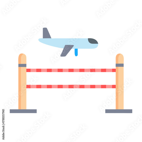 Airplane flying over hurdle graphic on a black background
