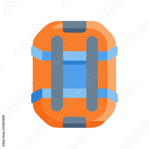 Inflatable raft illustration on black background. Minimalist flat design