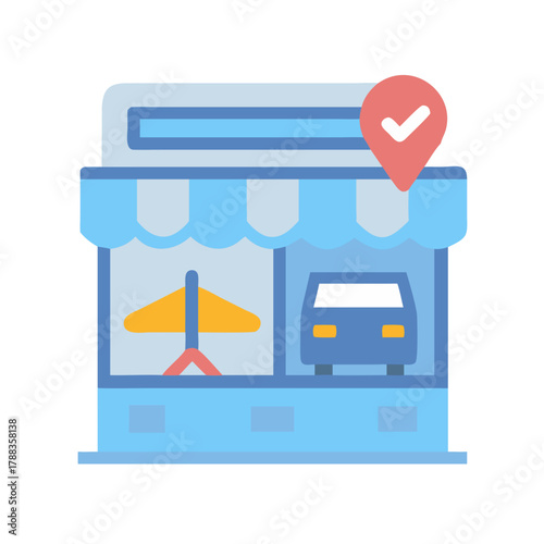 Automotive and Travel Services Storefront with Location Pin Graphic