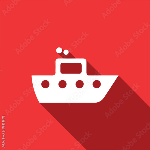 ship icon flat white boat with portholes on turquoise background
