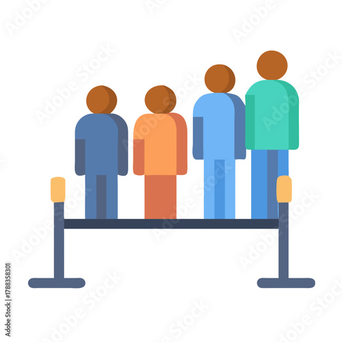Abstract People Waiting Behind Rope Line in Flat Design