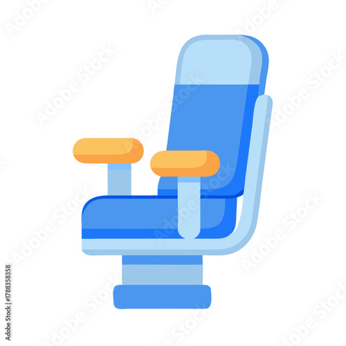 Blue seat with yellow armrests on a black background