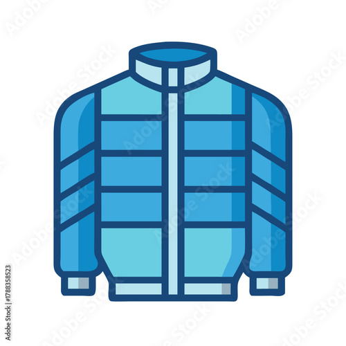 Isolated puffer jacket in shades of blue and white