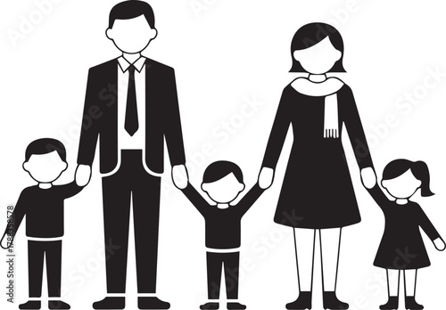 family pictogram parents with three children holding hands icon