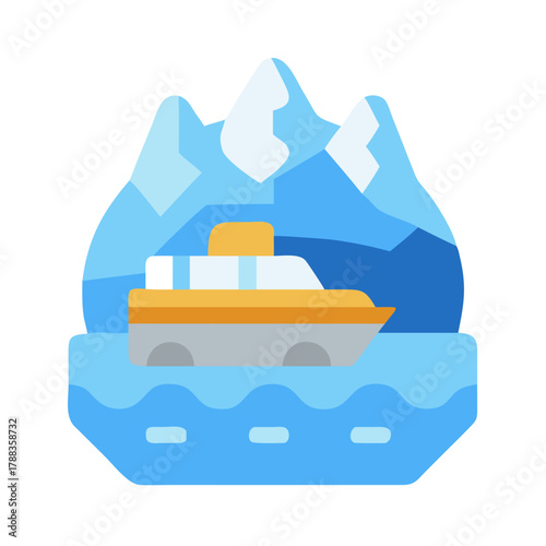 Flat design cruise ship sailing in glacial arctic sea