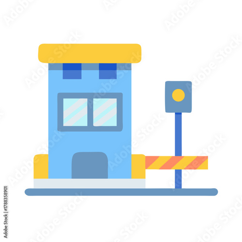 Cute toll booth illustration with gate and traffic light