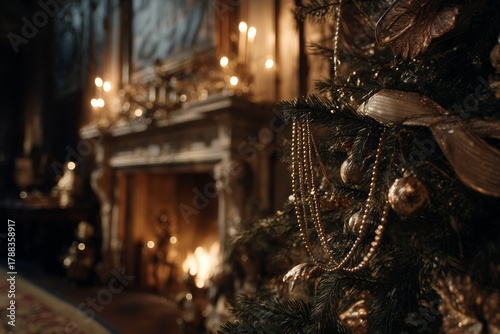 Beautifully Decorated Christmas Tree in an Elegant Living Room With Warm Glow...
