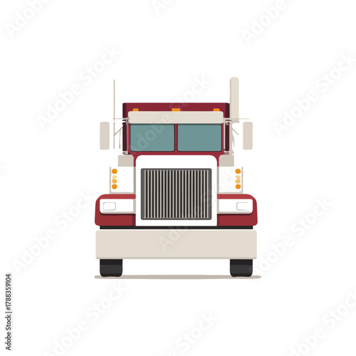 Front View Semi Truck Red and White Design