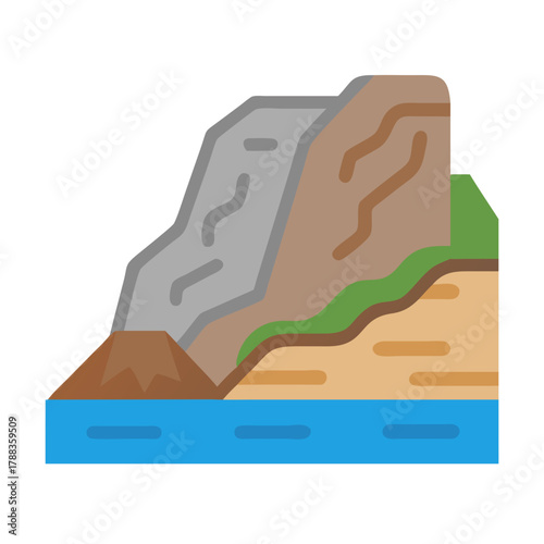 Flat design vector illustration of seaside cliffs formation