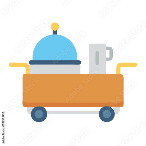 Cartoon hotel service cart with food and coffee