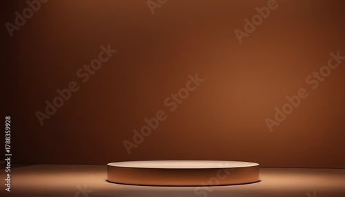 Fototapeta Naklejka Na Ścianę i Meble -  Clean 3d room with set of round podium or stand for product display on brown background. podium scene for product display or mockup. stage for showcase. 3d rendering.