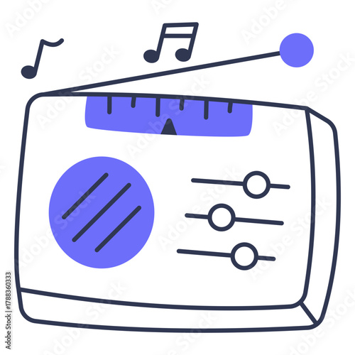 Radio and Music Color Outline Icon and Illustrations