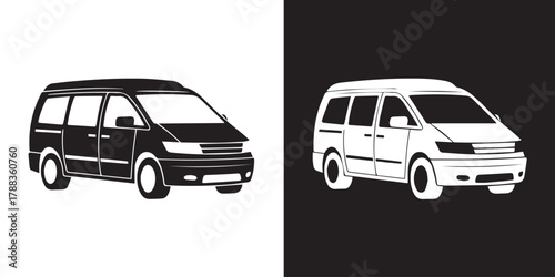 minivan two-tone contrast vehicle illustration mirrored on split