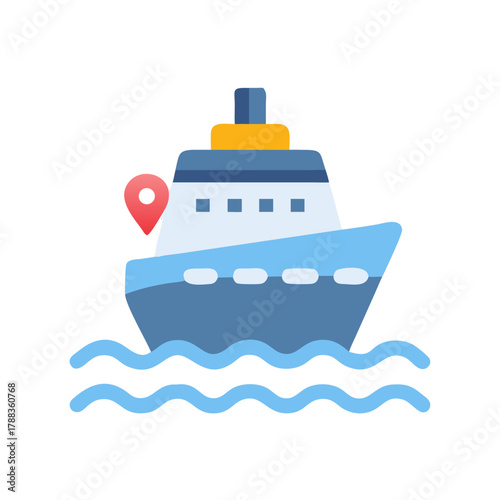 Flat vector illustration of a cruise ship on water