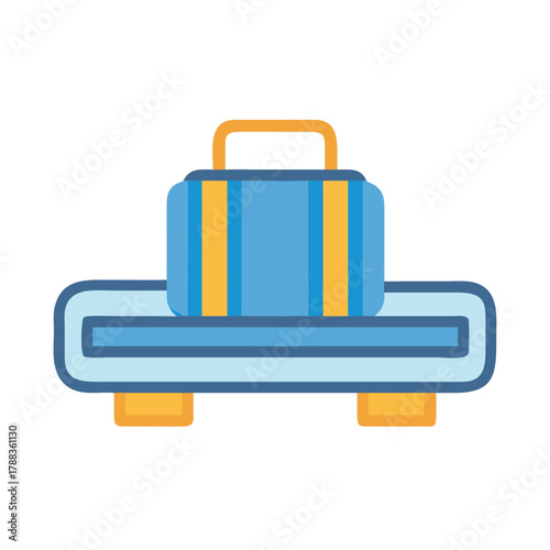 Stylized luggage on airport baggage carousel waiting claim area