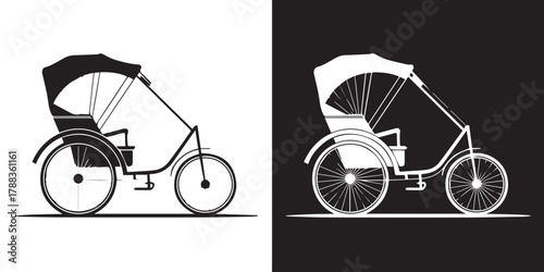 rickshaw two tone high contrast vector icon of traditional three wheeler