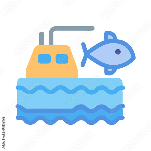Simple boat with fish icon graphic design illustration