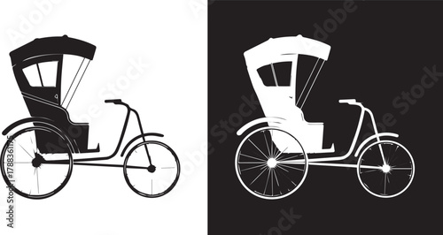 rickshaw flat vector graphic showing covered passenger cabin and handlebars